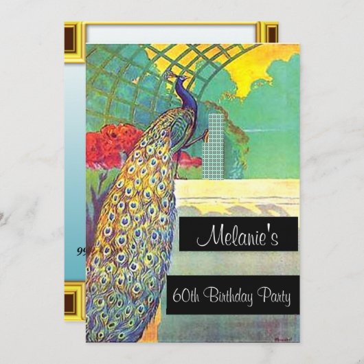 Peacock Birthday Party Invitation Kaart (Voorkant / Achterkant)