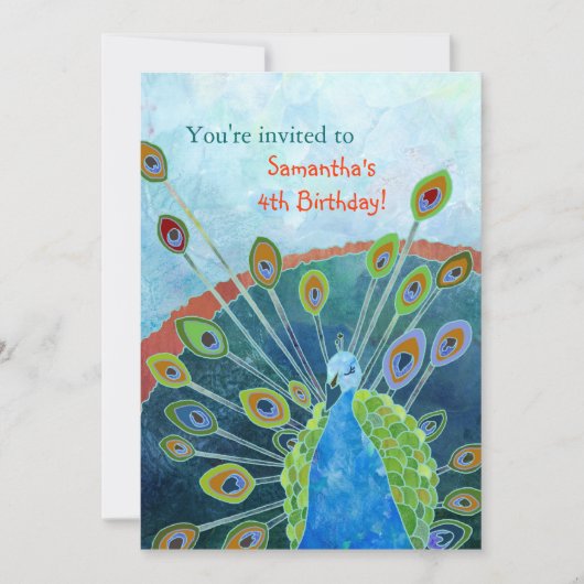 Peacock Birthday Party Invitations for Kids Kaart (Voorkant)