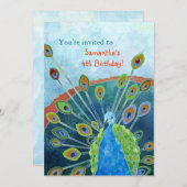 Peacock Birthday Party Invitations for Kids Kaart (Voorkant / Achterkant)