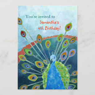 Peacock Birthday Party Invitations for Kids Kaart