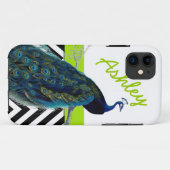  Peacock Black Chevron Lime Green Name Case-Mate iPhone Case (Achterkant (horizontaal))