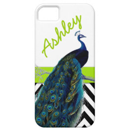  Peacock Black Chevron Lime Green Name iPhone 11 Hoesje