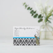 Peacock Black White Damask Bright Aqua Trim Visitekaartje (Staand voorkant)