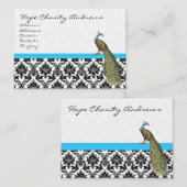 Peacock Black White Damask Bright Aqua Trim Visitekaartje (Voorkant / Achterkant)
