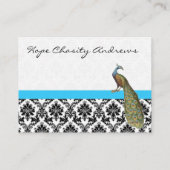 Peacock Black White Damask Bright Aqua Trim Visitekaartje (Achterkant)