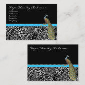 Peacock Black White Damask Bright Aqua Trim Visitekaartje (Voorkant / Achterkant)