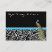 Peacock Black White Damask Bright Aqua Trim Visitekaartje (Achterkant)