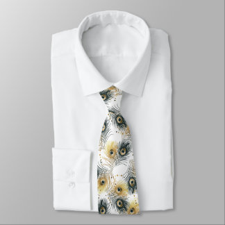 Peacock Black White Gold Mannen Necktie Stropdas