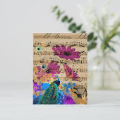 Peacock, Blad Music en Flowers Briefkaart (Staand voorkant)