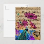 Peacock, Blad Music en Flowers Briefkaart (Voorkant / Achterkant)