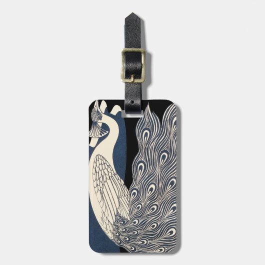 Peacock  Blauw Art Nouveau Art Bagagelabel (Voorkant verticaal)