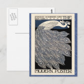 Peacock  Blauw Art Nouveau Art Briefkaart (Voorkant / Achterkant)