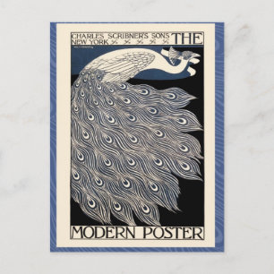 Peacock  Blauw Art Nouveau Art Briefkaart