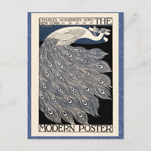 Peacock  Blauw Art Nouveau Art Briefkaart (Voorkant)