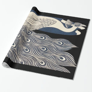 Peacock Blauw Art Nouveau Art Cadeaupapier