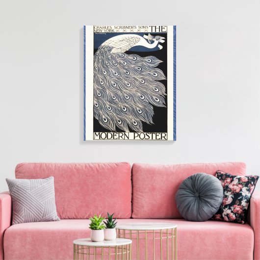 Peacock  Blauw Art Nouveau Art Canvas Afdruk (Insitu (Woonkamer))