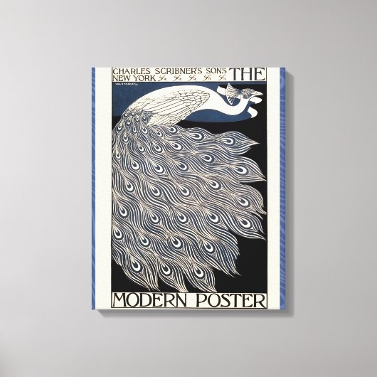 Peacock Blauw Art Nouveau Art Canvas Afdruk (Voorkant)