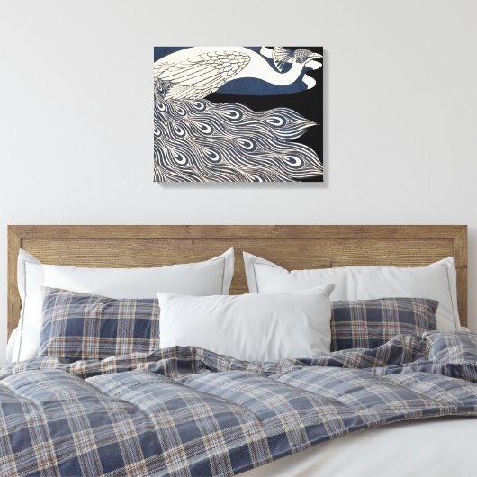 Peacock  Blauw Art Nouveau Art Canvas Afdruk (Insitu (Slaapkamer))