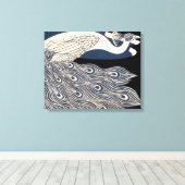 Peacock  Blauw Art Nouveau Art Canvas Afdruk (Insitu (Houten vloer))