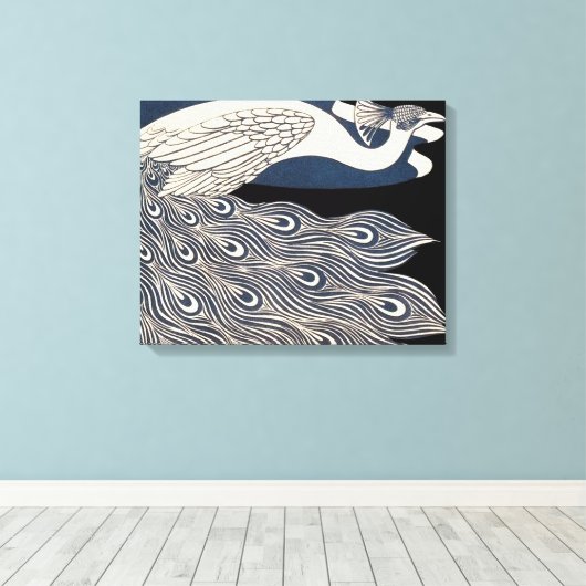 Peacock  Blauw Art Nouveau Art Canvas Afdruk (Insitu (Houten vloer))