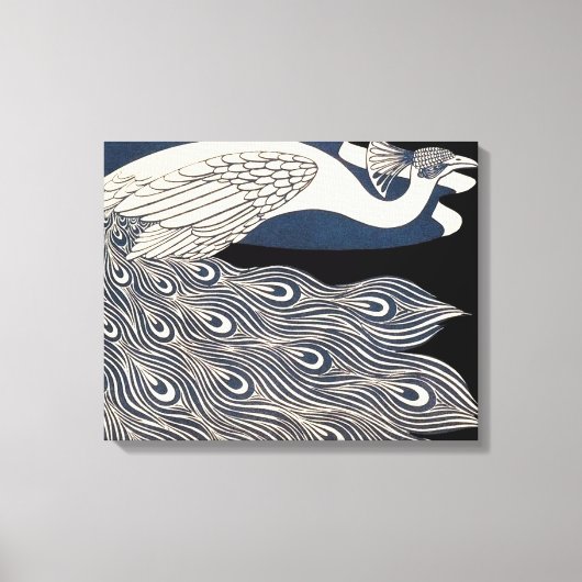 Peacock  Blauw Art Nouveau Art Canvas Afdruk (Voorkant)