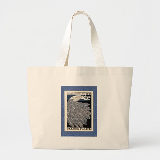 Peacock Blauw Art Nouveau Art Grote Tote Bag (Voorkant)