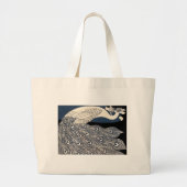 Peacock  Blauw Art Nouveau Art Grote Tote Bag (Voorkant)