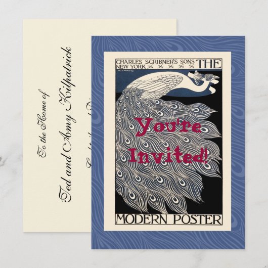 Peacock  Blauw Art Nouveau Art Kaart (Voorkant / Achterkant)