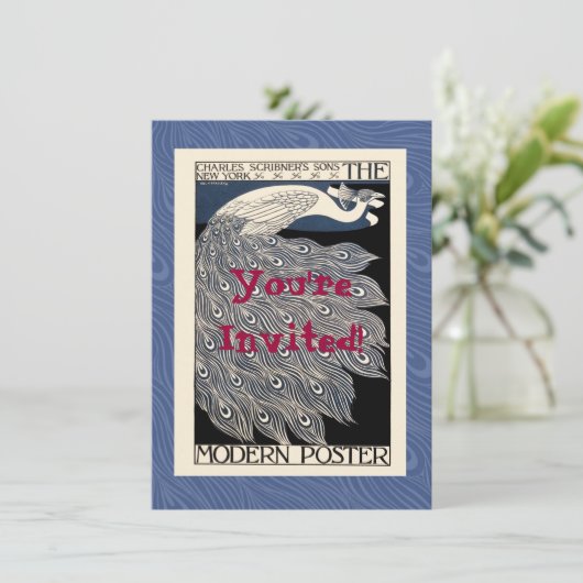 Peacock  Blauw Art Nouveau Art Kaart (Staand voorkant)