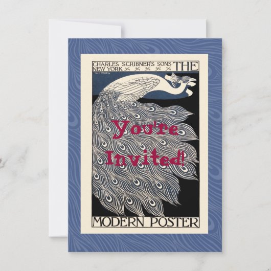 Peacock  Blauw Art Nouveau Art Kaart (Voorkant)