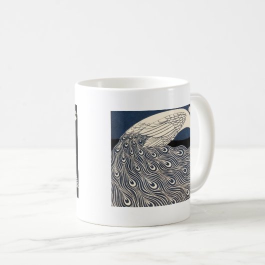 Peacock  Blauw Art Nouveau Art Koffiemok (Voorkant rechts)