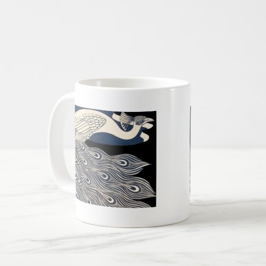 Peacock  Blauw Art Nouveau Art Koffiemok (Voorkant links)