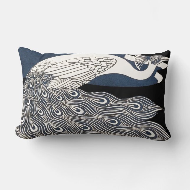 Peacock  Blauw Art Nouveau Art Kussen (Voorkant)