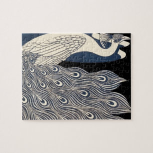 Peacock  Blauw Art Nouveau Art Legpuzzel