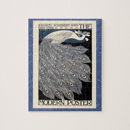 Peacock  Blauw Art Nouveau Art Legpuzzel (Verticaal)