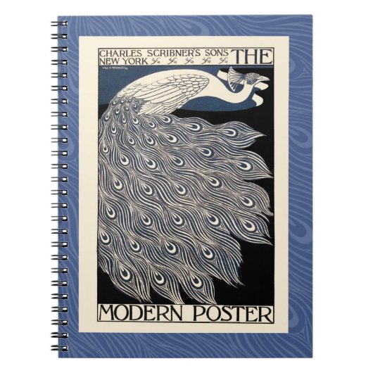 Peacock  Blauw Art Nouveau Art Notitieboek (Voorkant)