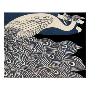 Peacock  Blauw Art Nouveau Art Poster