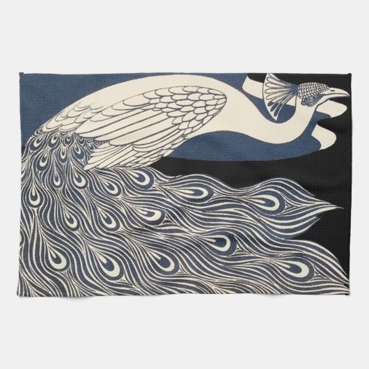 Peacock  Blauw Art Nouveau Art Theedoek (Horizontaal)