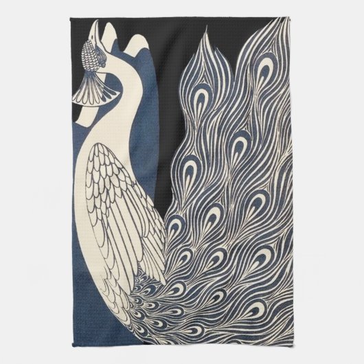 Peacock  Blauw Art Nouveau Art Theedoek (Verticaal)