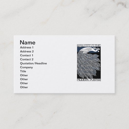 Peacock Blauw Art Nouveau Art Visitekaartje (Voorkant)