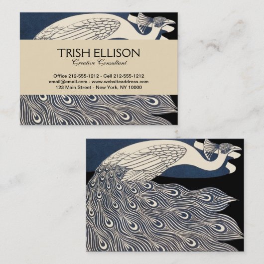 Peacock Blauw Art Nouveau Art Visitekaartje (Voorkant / Achterkant)