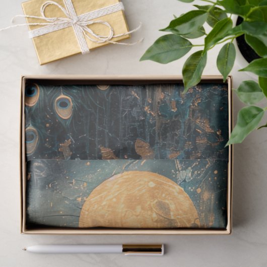 Peacock, blauw, groen & goud, maanlicht, nouveau tissuepapier (Geschenk)