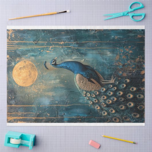 Peacock, blauw, groen & goud, maanlicht, nouveau tissuepapier (Craft)
