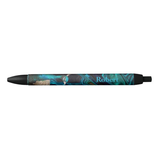 Peacock blauw & groen moderne elegante aangepaste  zwarte inkt pen (Voorkant)