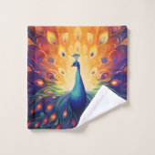 Peacock - Blauw Groen Roze Sinaasappel Gele Veren Bad Handdoek (Wasdoekje)