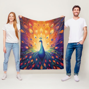 Peacock - Blauw Groen Roze Sinaasappel Gele Veren Fleece Deken