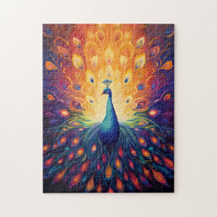 Peacock - Blauw Groen Roze Sinaasappel Gele Veren Legpuzzel