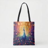 Peacock - Blauw Groen Roze Sinaasappel Gele Veren Tote Bag (Voorkant)