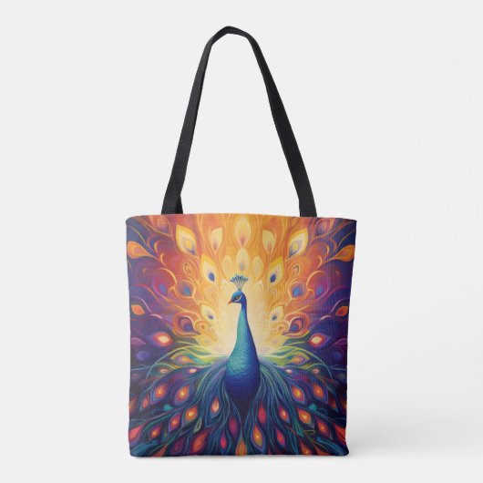 Peacock - Blauw Groen Roze Sinaasappel Gele Veren Tote Bag (Achterkant)