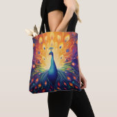 Peacock - Blauw Groen Roze Sinaasappel Gele Veren Tote Bag (Dichtbij)